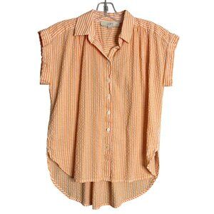 Loft Textured Stripe Dolman Shirt Womens‎ XS Petite Orange White Cotton Summer